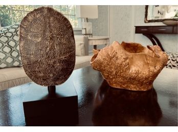 Pair / Decorative Sculptural Bowl & Tortoise Figure