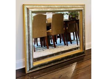 Decorator Beveled Mirror With Gilt And Metallic Beaded Border