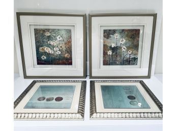 Set 4 Contemporary Wall Decor Prints In Brushed Silver Frames