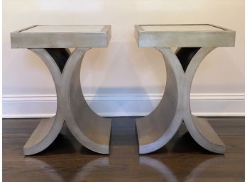 Pair Beveled Mirror Top Contemporary Accent Tables