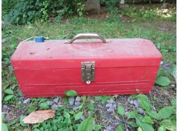 Vintage Red Metal Toolbox With Contents