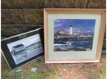 2 Maine Themed Framed Photos Lighthouse
