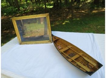 Framed Nautical Shadowbox And Decorative Wood Boat