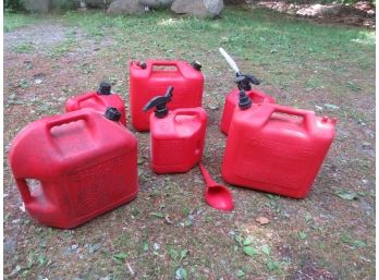 6 Red Gasoline Plastic Cans