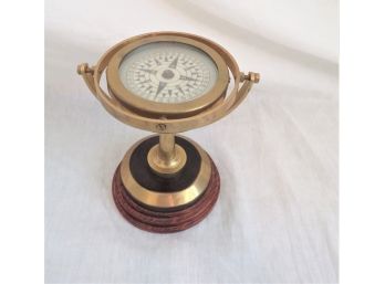 Desk Marine Gimbal Compass Brass And Wood