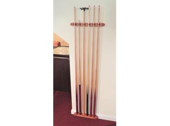 Pool Table Cue Sticks And Wall Rack