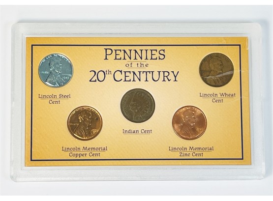 Pennies Of The 20th Century - 5 Coin Set In Plastic Case