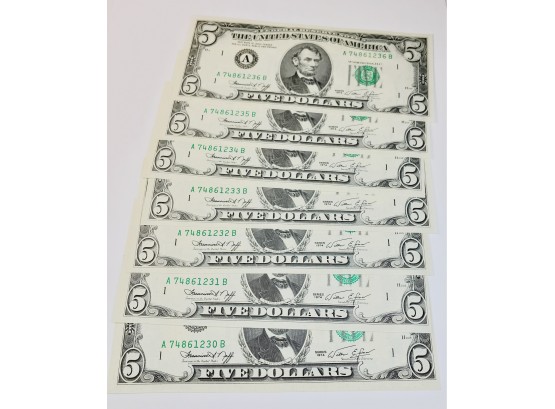 WOW---- Consecutive $5 Dollar Bills From *1974* (do Not Miss This)
