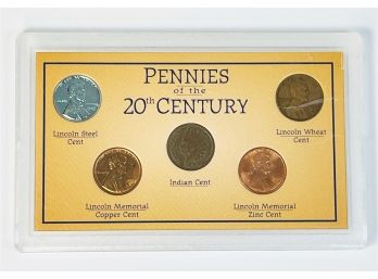 Pennies Of The 20th Century - 5 Coin Set In Plastic Case