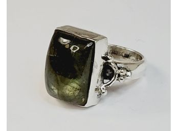 New Sterling Silver Iridescent Glowing Green Stone Ring