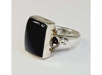 New Sterling Silver Black Stone Ring