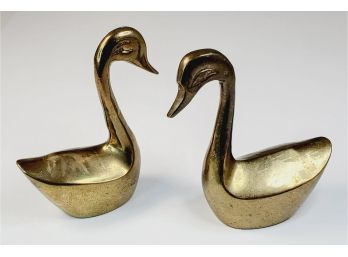 Pair Of Brass Swans