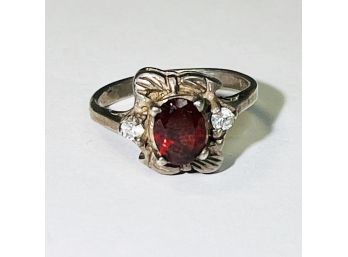Vintage Sterling Silver Red Stone Ring