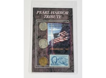 1941- 45  Pearl Harbor W W  II  Tribute 3 Coin Set With Stamp