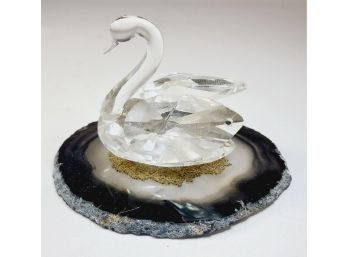 Crystal Swan On Rock Slice