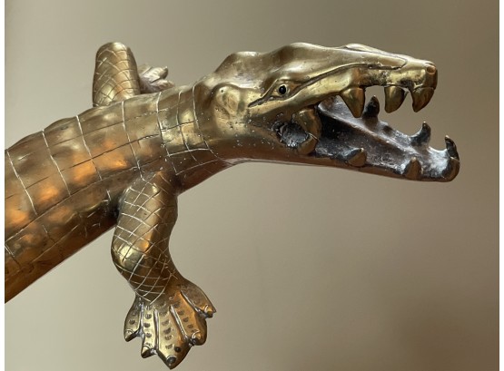 Large 18 Inch Vintage V. Vallipuram & Sons Of Negombo, Ceylon - Exciting Brass Alligator Sculpture