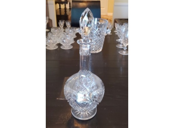 Tall Clear Crystal Sherry Decanter With Faceted Stopper &  Name Tag