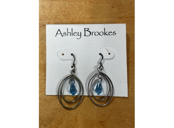 Beautiful Sterling Silver Earrings With Light Blue Faceted Glass Beads A3