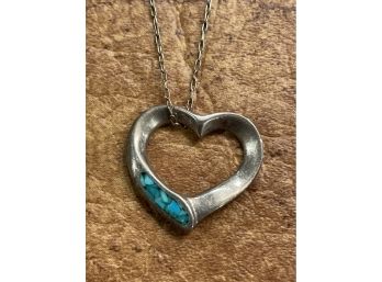 Lovely Sterling Silver & Turquoise Pendant With Matching Chain Necklace   E3
