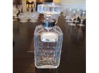 Clear Crystal Brandy Decanter With English Brandy Tag