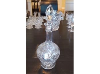 Tall Clear Crystal Sherry Decanter With Faceted Stopper &  Name Tag
