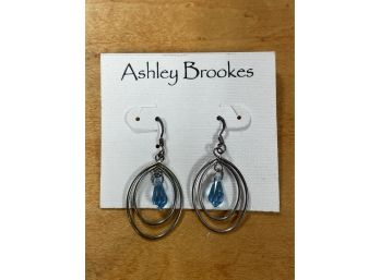 Beautiful Sterling Silver Earrings With Light Blue Faceted Glass Beads A3