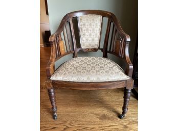 Beautiful Antique Cushioned Wooden Nursing Chair - Gorgeous Marquetry & Upholstery Circa 1900