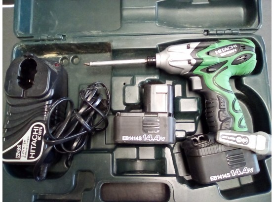 Portable Hitachi WH 14 DAF2 Cordless Impact Drill Set (drill, Batteries, Charger, Hardshell Case)  B4