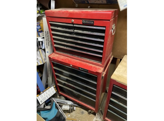 Large Double Stacked HUSKY Tool Chest Stuffed With Tools In The 13 Drawers! With A Top Lifting Lid #One Of Two