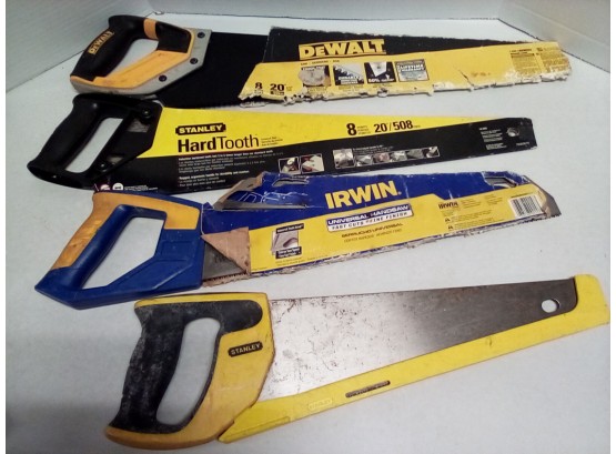 4 Handsaws - Stanley (2), Irwin And DeWalt With Original Packaging Or Guard   D5