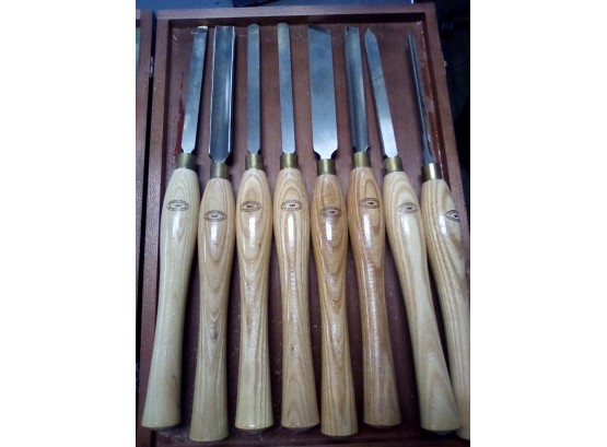 Crown Tools, Sheffield England, 8 Wood Handled Elite Chisels In Wood Case.  CAVE