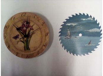2001 Santa Barbara Ceramic Design Clock & Handpainted Artist Signed 91 Saw Blade Nautical Design A2