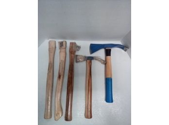 2 Axes With Curved Metal On One Side PLUS 3 Stiletto (since 1849) Professional Handles        E2