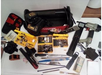 Husky Canvas Tool Box With Tools - DeWalt Drill Bits, Some Sockets, Porter Cable Brad Installer & More C5
