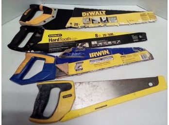 4 Handsaws - Stanley (2), Irwin And DeWalt With Original Packaging Or Guard   D5