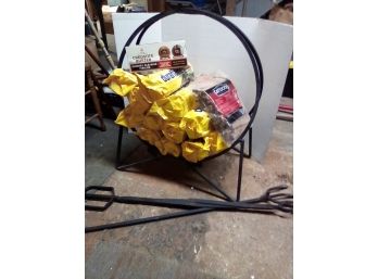 Iron Firewood Holder, Tools & 12 Duraflame Logs, Firestarters, Creosote Buster Chimney Cleaning Firelog CAVE