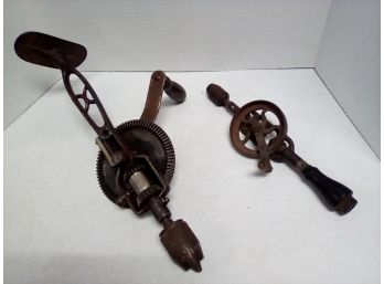 Two Vintage Manual Hand Drills - Excellent Examples Of Gear Operated Devices               C5
