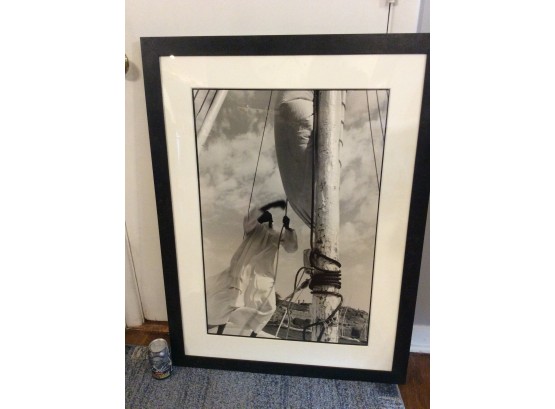 Large Framed/Matted Print Of Sailor Tending To The Sail - KM