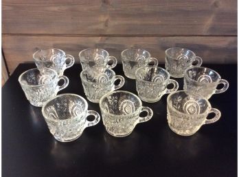 Set Of 11 Cut Glass Punch Bowl Glasses - H