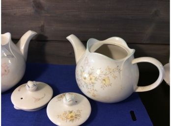 (2) Vintage Ceramic Teapots With Teapot Ornament - H