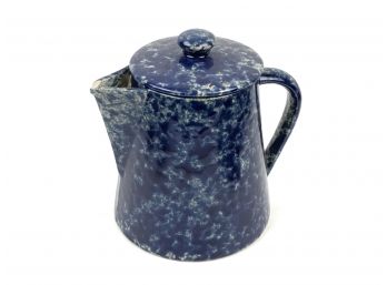 Vintage Enamelware (Bennington Potters Type) Blue Agate Tea Style Kettle With Strainer Vent-check Description-