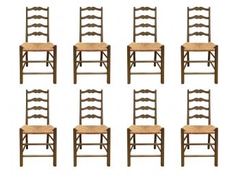 Lillian August -  Sage & Brown Stroked Paint Ladder Back Rush Seat Chairs - Set Of (8)