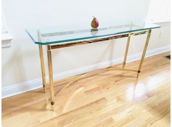 Brass Console Table With A Thick Beveled Glass Top