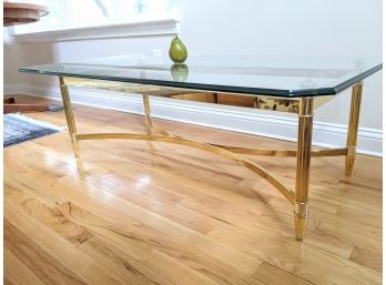 Brass Coffee Table With A Thick Beveled Glass Top