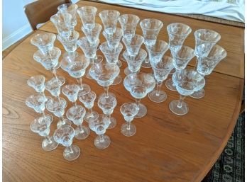37 Pieces Of Etched Crystal Glasses