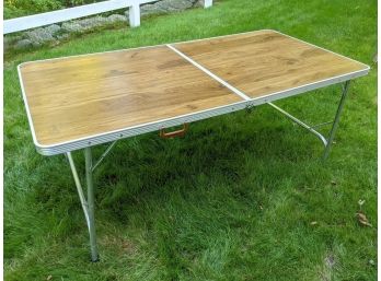 Aluminum Folding Table With Wood Grained Masonite Top