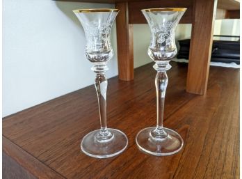 Pair Of Etched Crystal Glasses With Floral Design