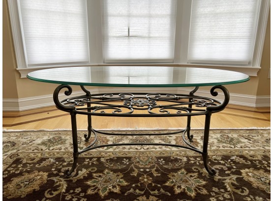 Vintage Ethan Allen Iron Glass Top Oval Coffee Table