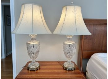 Vintage Pair Of Cut Glass Ethan Allen Table Lamps