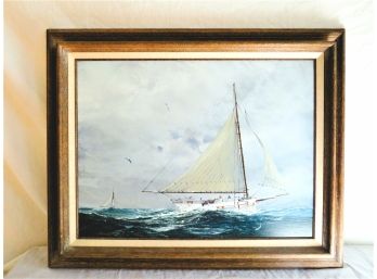 Will Haddon Framed Sailboat Painting Maritime Nautical Theme